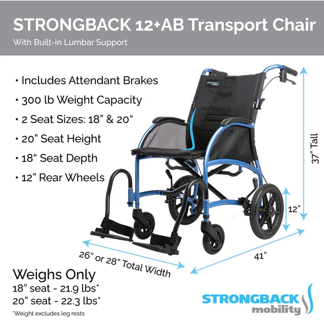 STRONGBACK Excursion : 12+AB Transport Wheelchair